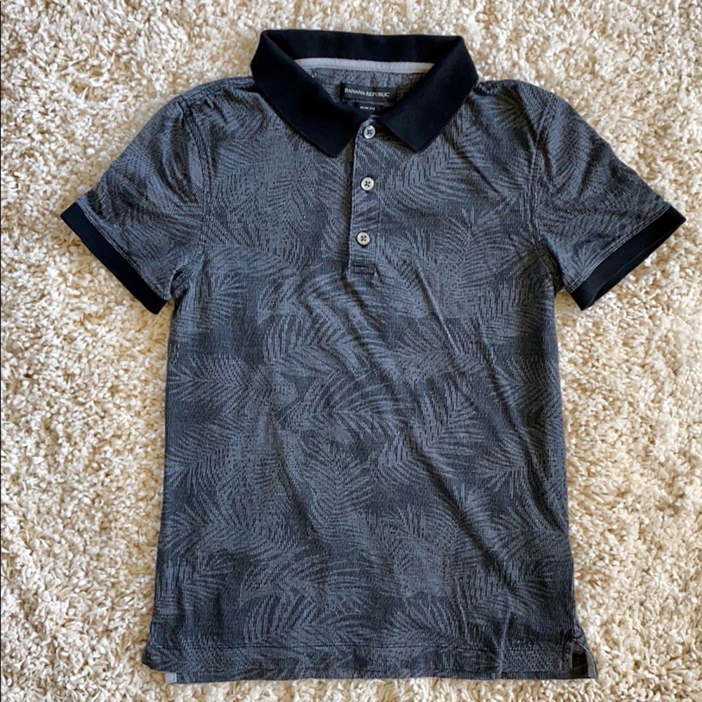Men's Banana Republic XS Slim-Fit Black Leaf Polo